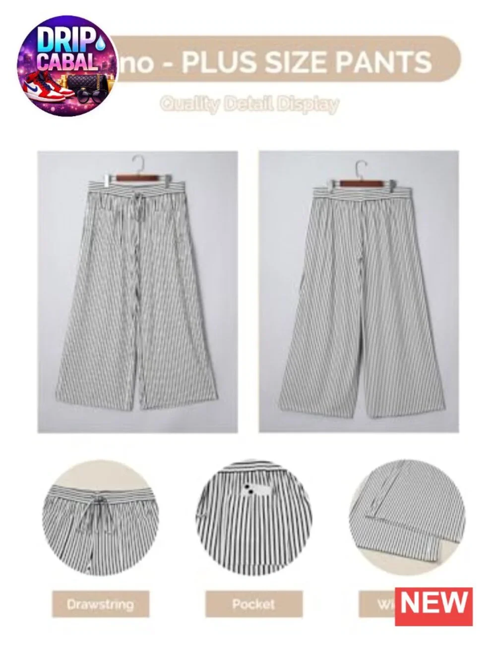 Plus Size Wide Leg Pants High Waist Striped Palazzo Lounge Trousers with Pockets